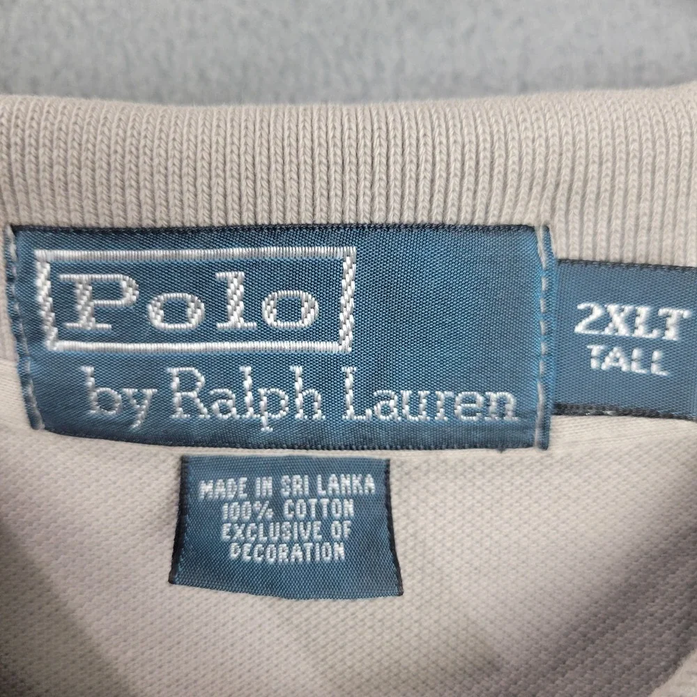 Polo Ralph Lauren Polo Shirt Mens 2XLT Gray Cotton Pony Logo Side Slit Golf